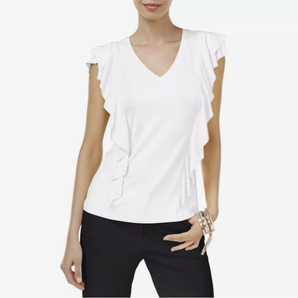 Women's White Ruffle Sleeve Top